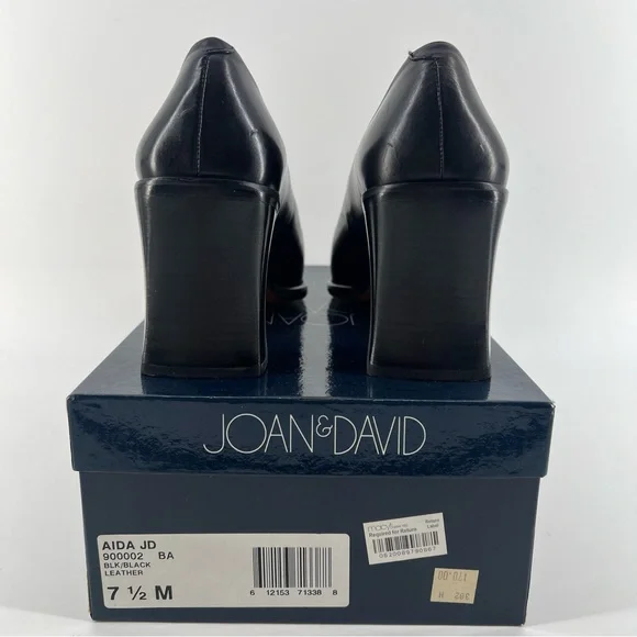 Joan & David Square Toe Block Heel Size 7.5 Black Leather Pumps - Picture 6 of 7